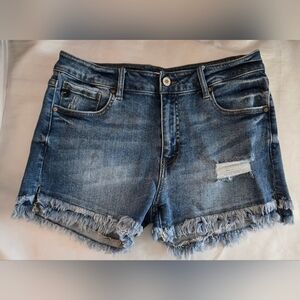 KanCan Denim Shorts Sz 30 3" Insesm 10" Rise Frayed Hem Euc
